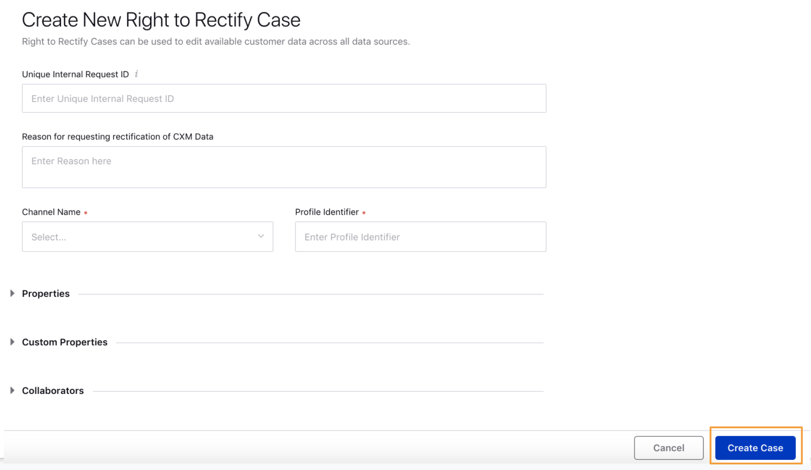 Unified Front Office Platform_Privacy_RightToRectifyCases_CreateCase