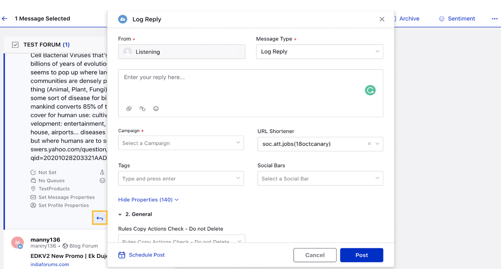 Showing how to log replies for messages