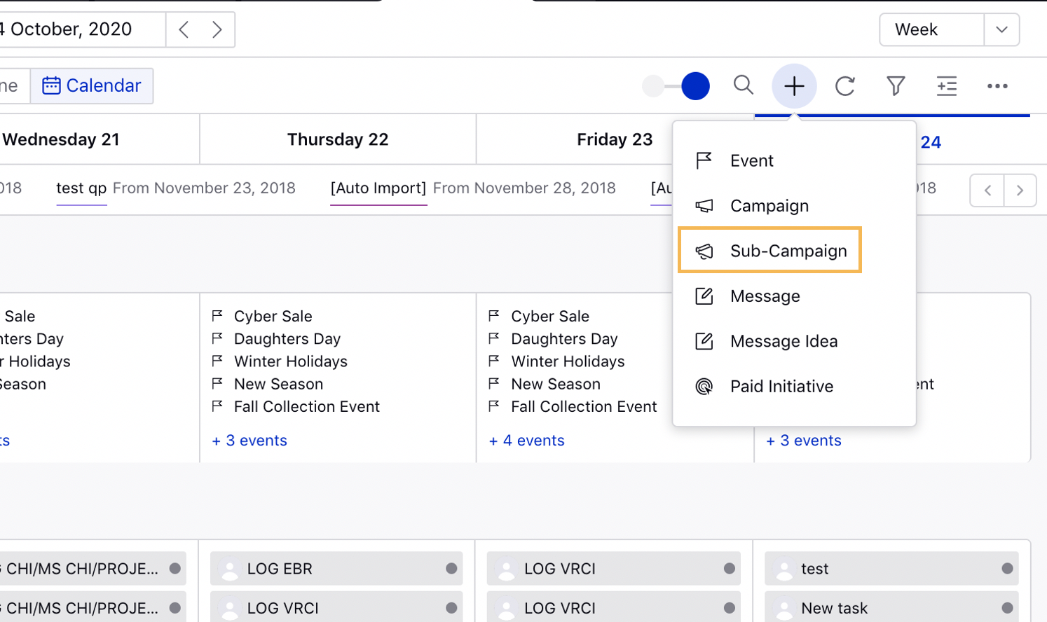 Creating Sub-Campaign from the Editorial Calendar