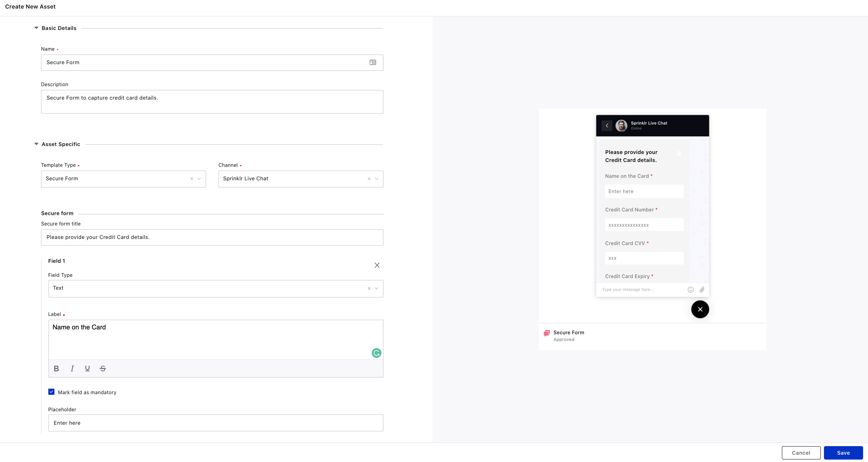 Creating Secure Form for Sprinklr Live Chat