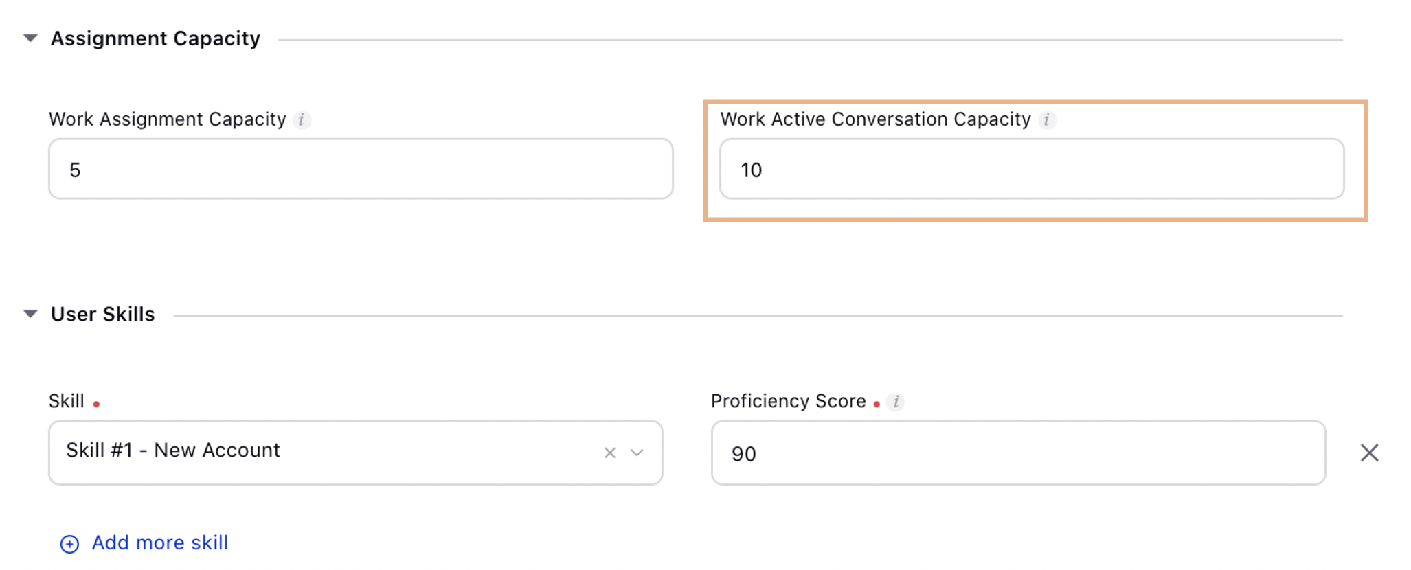 Work Active Conversation Capacity for Skill-Based Routing in Assignment Engine